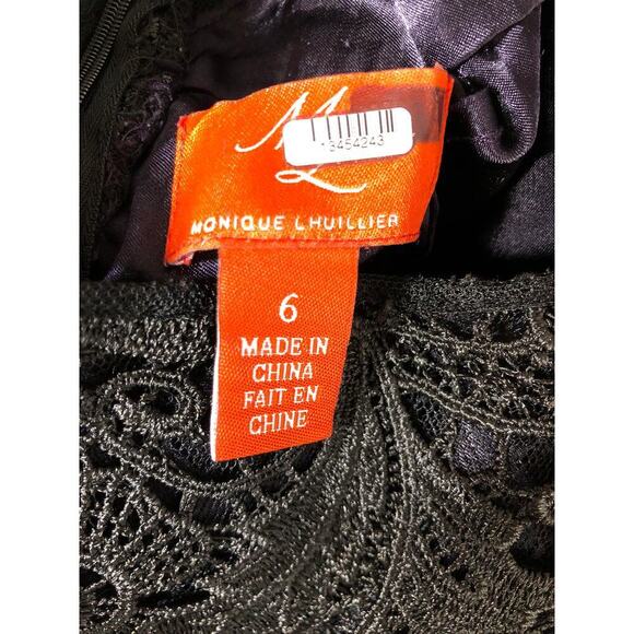 ML Monique Lhuillier Lace Tower Dress Sheer Back Lace Overlay Maxi Black Size 6 - Picture 7 of 11